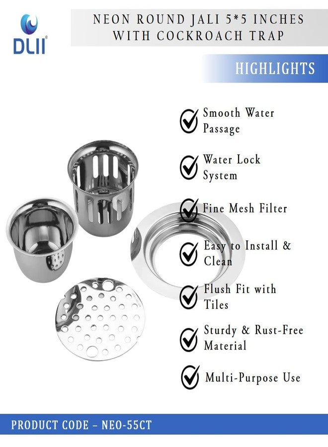 DLII Neon Round Anti Cockroach Trap Jali 5x5 Inches | Ideal for Bathroom Kitchen & Balcony | Stainless Steel Floor Drain Cover (Without Hole) - Image 2